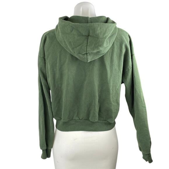 Los Angeles Apparel 14oz Heavy Fleece Green Full Zip Crop Hoodie Sweatshirt S/M - Picture 3 of 5
